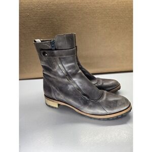 Coclico Ankle Boots Womens 8 39 Gray Leather Side Zip Strap Wood Made In Spain